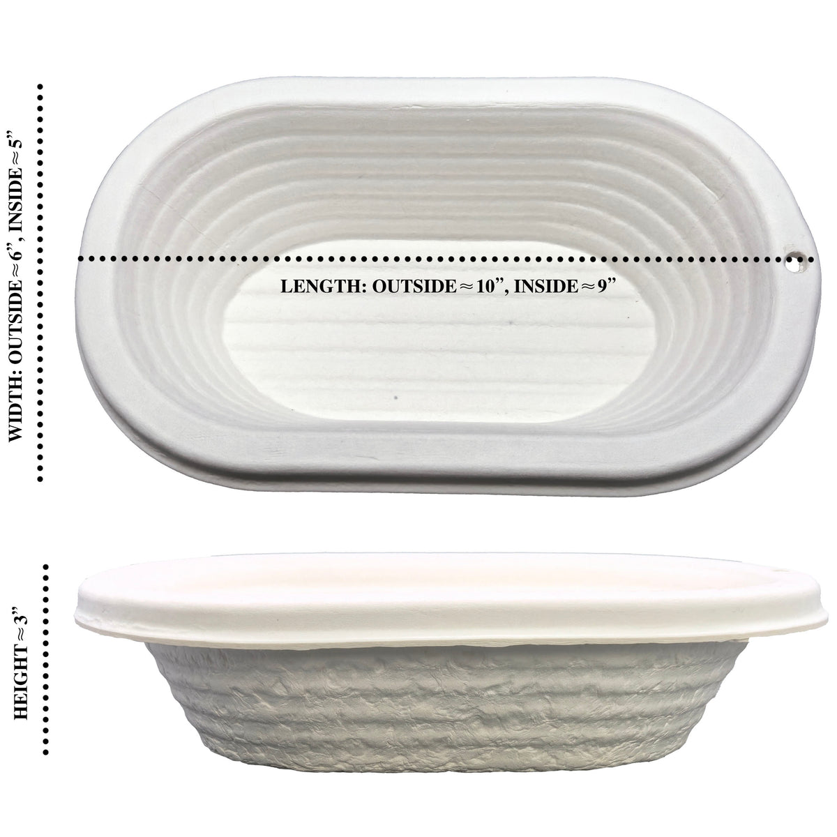 Bread Proofing Basket Banneton 10 Inch - Natural Wood Pulp Non-Stick Grooved Sourdough Proofing Basket for Artisan Bread Baking, Uniform Rise, Oval & Round Options