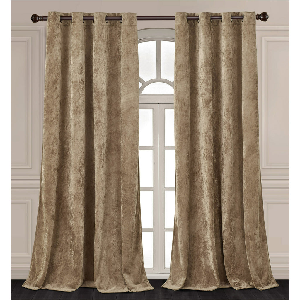 Luxury Distressed Crushed Velvet Curtains - 4-Piece Set (2 Panels + 2 Tiebacks), Grommet Top, Room Darkening | 10 Colors, 3 Sizes