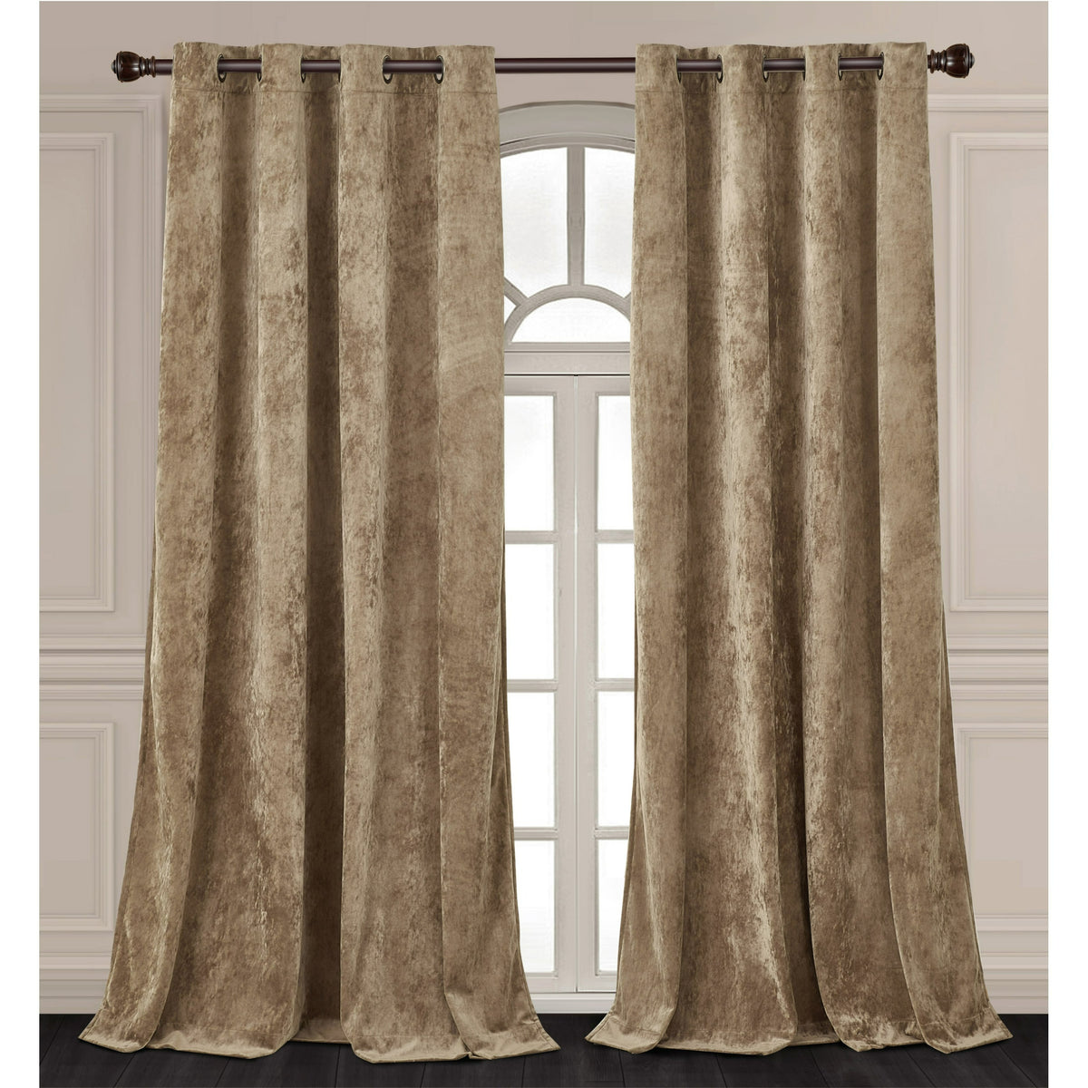 Luxury Distressed Crushed Velvet Curtains - 4-Piece Set (2 Panels + 2 Tiebacks), Grommet Top, Room Darkening | 10 Colors, 3 Sizes