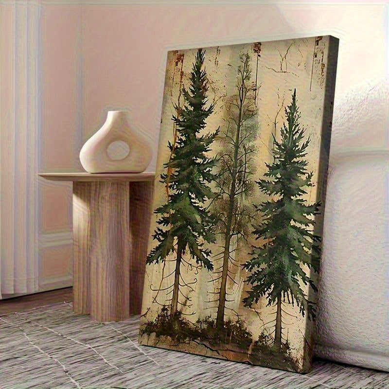 Large Framed Abstract Pine Tree Canvas Wall Art Orange Bohemian Wood Frame – Modern Country Farmhouse Decor for Living Room Office Bedroom, Ready to Hang Large Wall Art