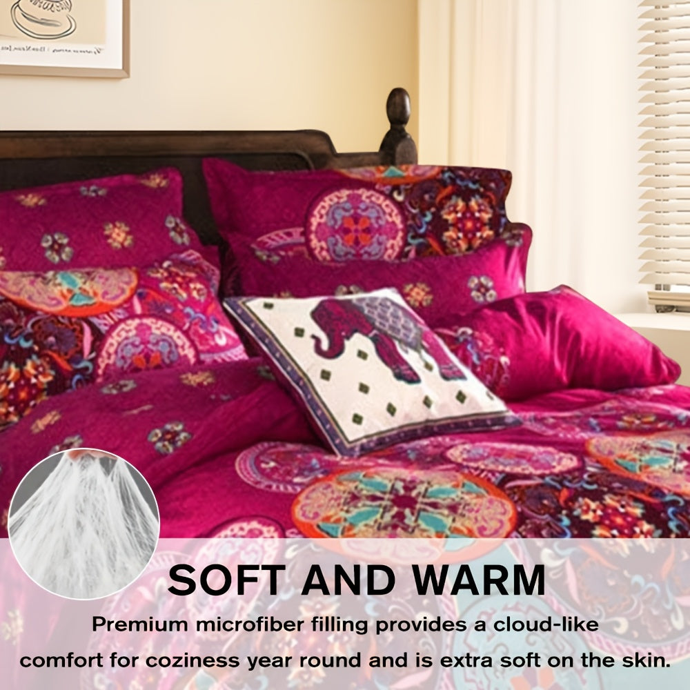 Bohemian Print Quilt Set 2/3pcs - Soft Microfiber Lightweight All-Season Bedding for Double Bed Large and Extra Large Perfect Gift for Valentine's Day Wedding and Girls