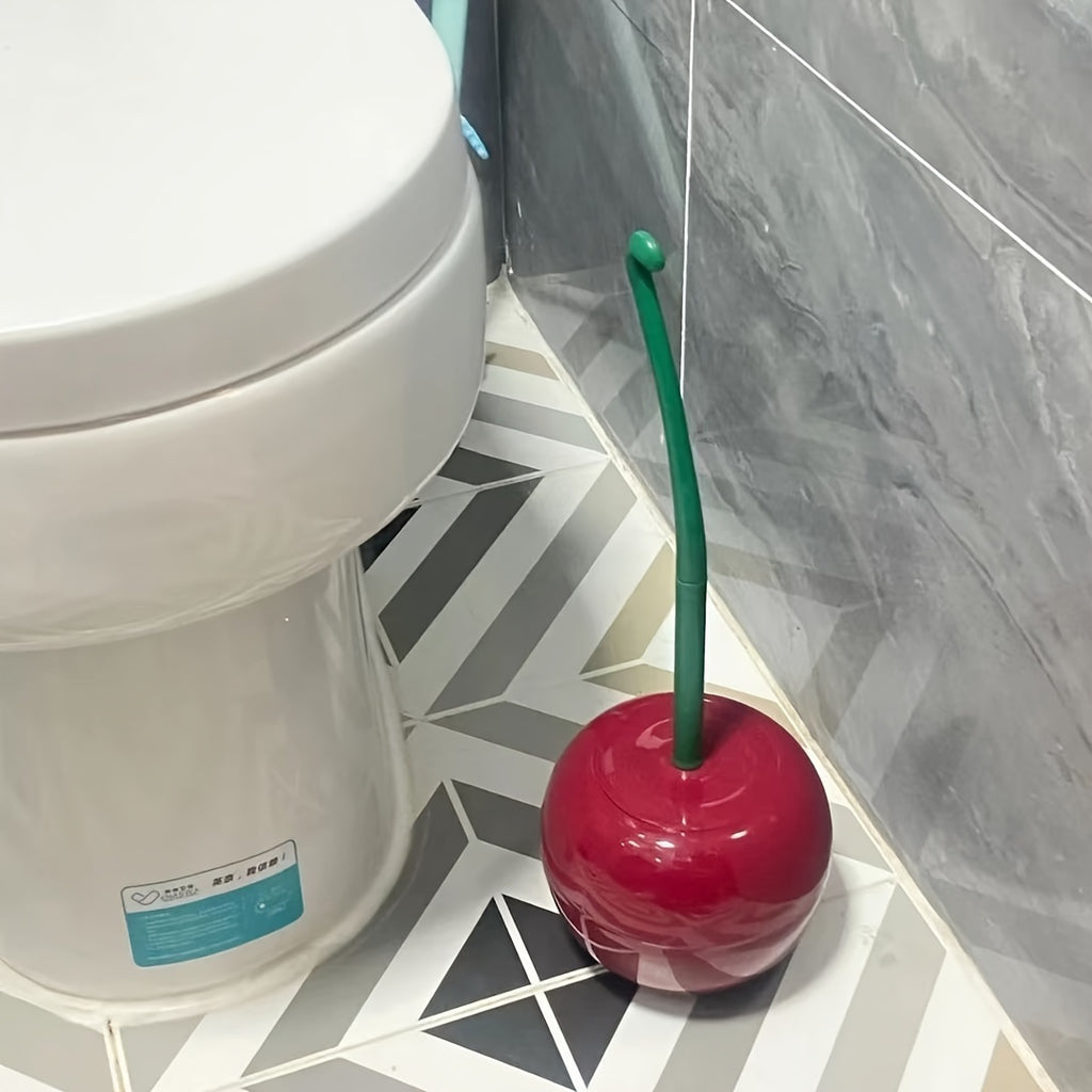 Novelty Cherry Toilet Brush with Holder Set – Creative Fun Bathroom Decor | Cute Toilet Brush & Holder | Red