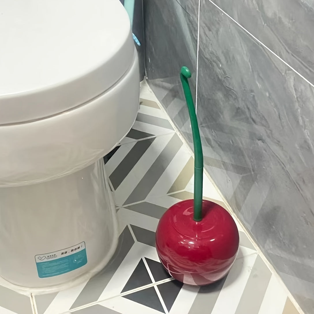 Novelty Cherry Toilet Brush with Holder Set – Creative Fun Bathroom Decor | Cute Toilet Brush & Holder | Red