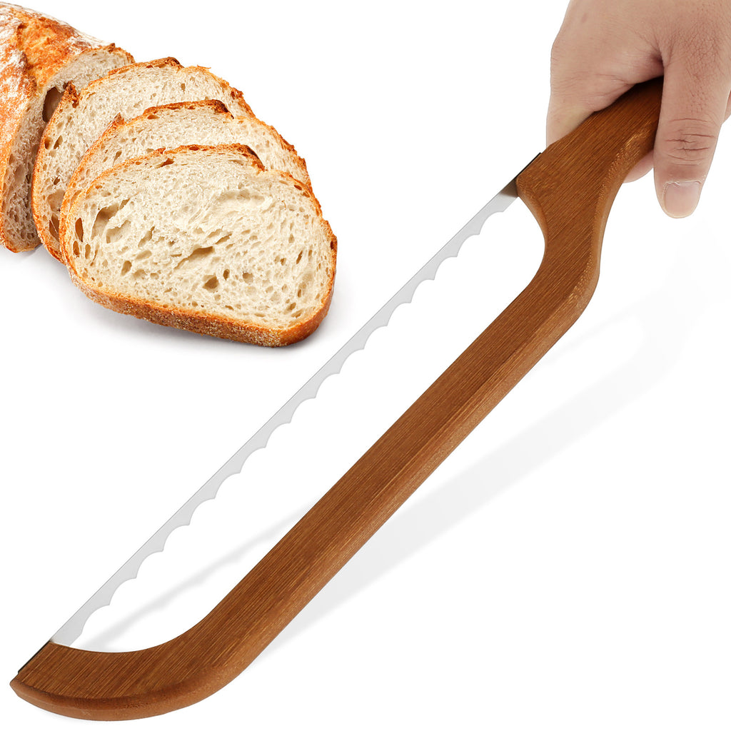 Serrated Bread Knife with Bamboo Handle - 15.7 Inch Stainless Steel Bagel Slicer for Sourdough, Baguettes and Homemade Loaves - Sharp Bread Cutter for Bakers and Home Kitchens
