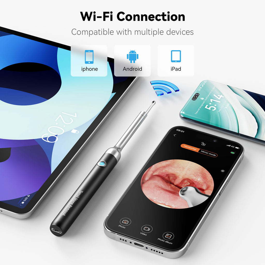 Tonsil Stone Remover with 1080P HD Camera - Visual Removal Kit 6 LED Lights 5 Stainless Tips USB Rechargeable iOS Android App Oral Care Tool