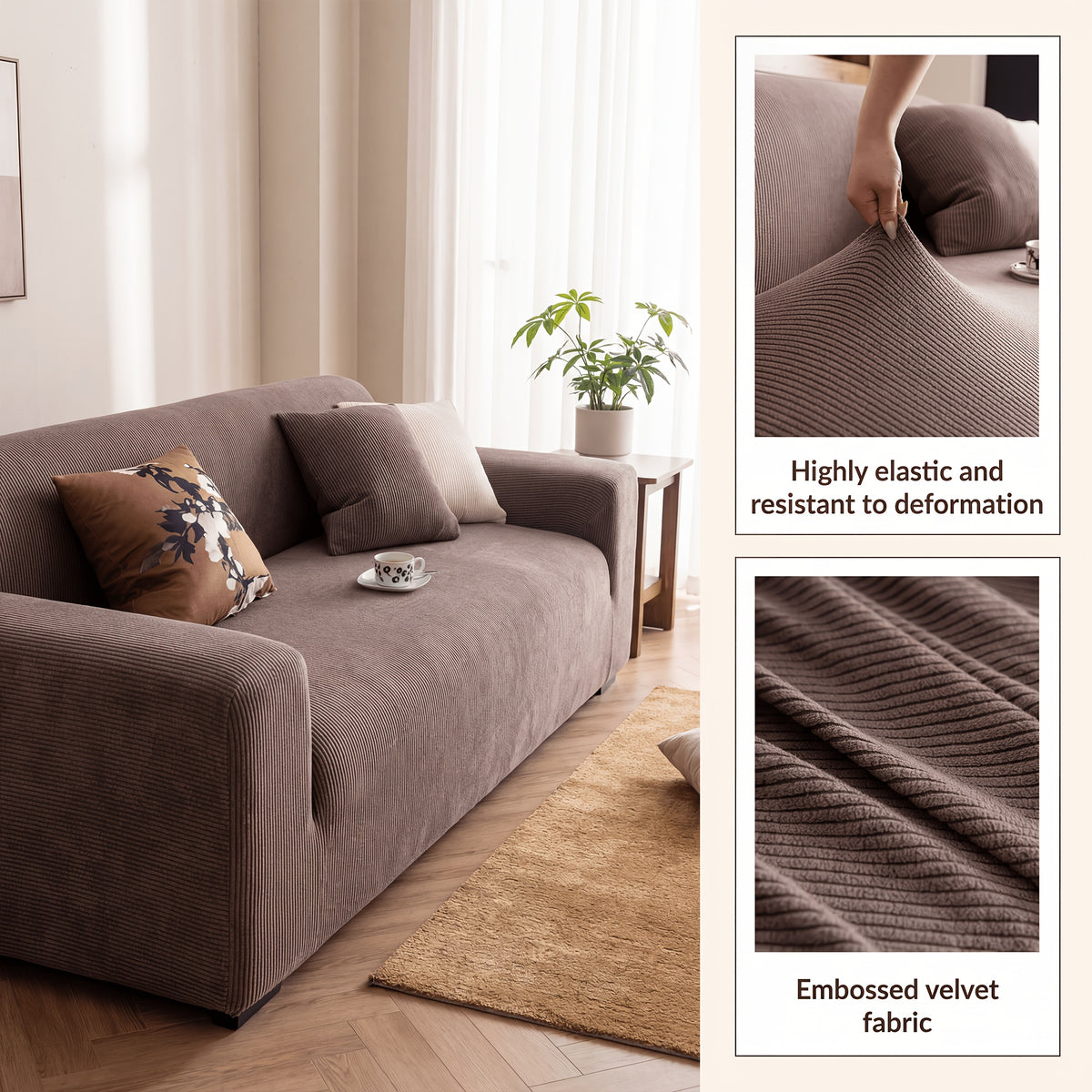 Sofa Slipcover with Skirt – Stretch Jacquard Full Coverage Couch Cover, Pet Proof Non-Slip Machine Washable, Fits 1 2 3 4 Seater Sofa for Living Room Bedroom, All Season Furniture Protector