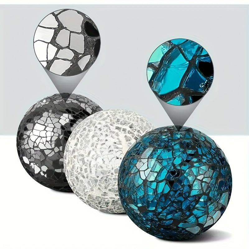 Decorative Glass Balls for Bowls Set of 3 with Glass Tray 3-Inch Bowl Fillers Centerpiece Table Decorations for Home Living Room Dining Coffee Table Silver Turquoise Black