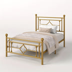 Metal Platform Bed Frame with Vintage Iron Art Headboard Footboard No Box Spring Needed Under Bed Storage Twin Full Queen King Black White Pink Gold