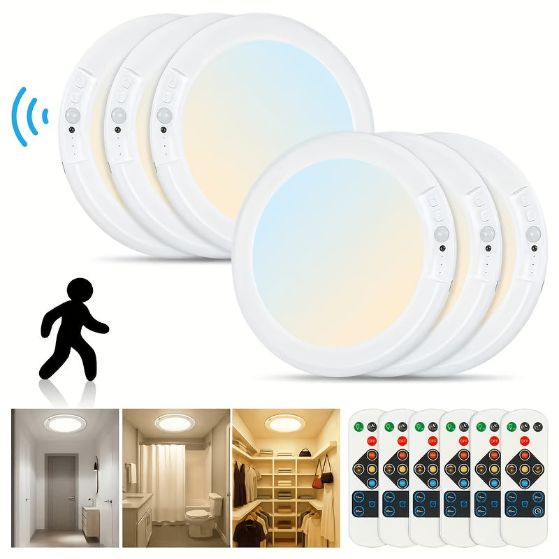 Rechargeable LED Ceiling Lamp with Motion Sensor – 3 Color Modes, 10 Brightness Levels, Remote Control & Timer – Battery-Powered Semi Flush Mount for Living Room, Kitchen & Bathroom