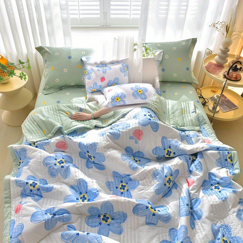 Summer Cooling Quilt Set 3 Piece Thin Quilt 2 Pillowcases Floral Embossed Skin Friendly Soft All Season Comforter - Twin Full Queen King Hotel Bedroom