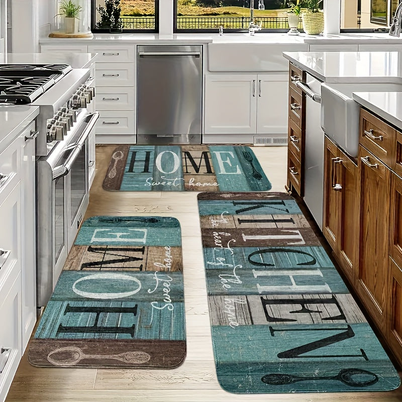 Kitchen Floor Mat Set 2 Piece Patchwork Anti-Fatigue Rug – Diatomite Non-Slip Rubber Backing Water Absorbent Machine Washable for Kitchen Bathroom Entryway