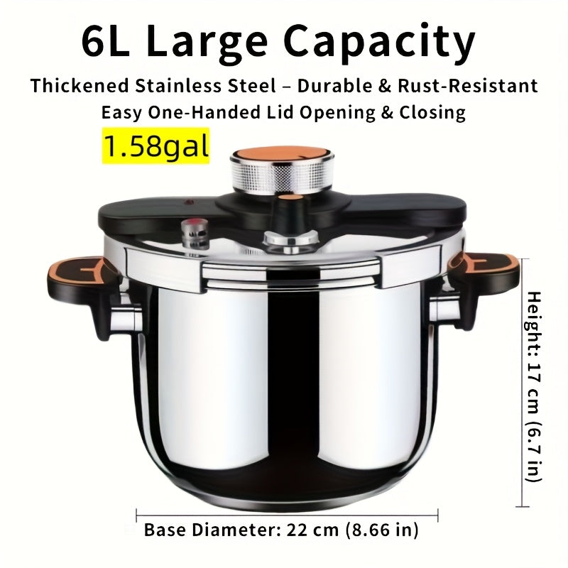 Stainless Steel Pressure Cooker & Stew Pot with One-Twist Lock Lid – 1.32, 1.59 & 2.11 Gal Sizes, Induction & Gas Compatible, Dishwasher Safe for Family Meals