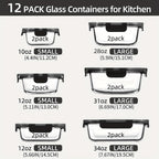 12-Pack Glass Food Storage Containers with Airtight Lids – Meal Prep Containers, Dishwasher Safe, BPA Free, Mother's Day & Holiday Gift Set