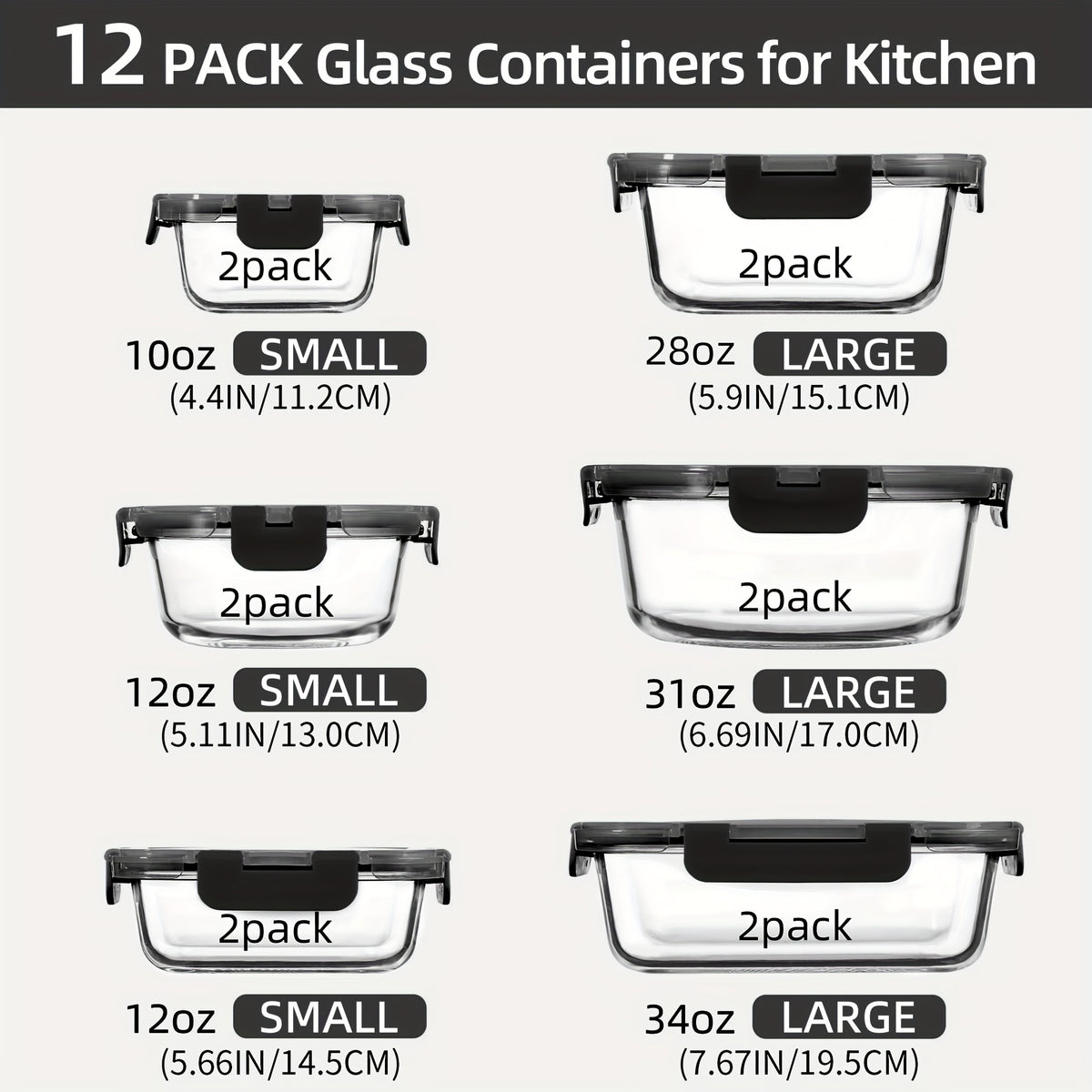 12-Pack Glass Food Storage Containers with Airtight Lids – Meal Prep Containers, Dishwasher Safe, BPA Free, Mother's Day & Holiday Gift Set