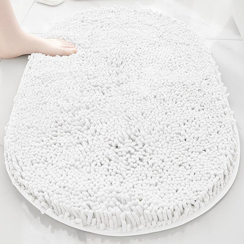 Chenille Oval Non-Slip Bathroom Mat Super Absorbent Soft Plush Floor Mat – Machine Washable, Anti-Slip Backing, 5 Colors 6 Sizes for Bathroom Kitchen Pet Use