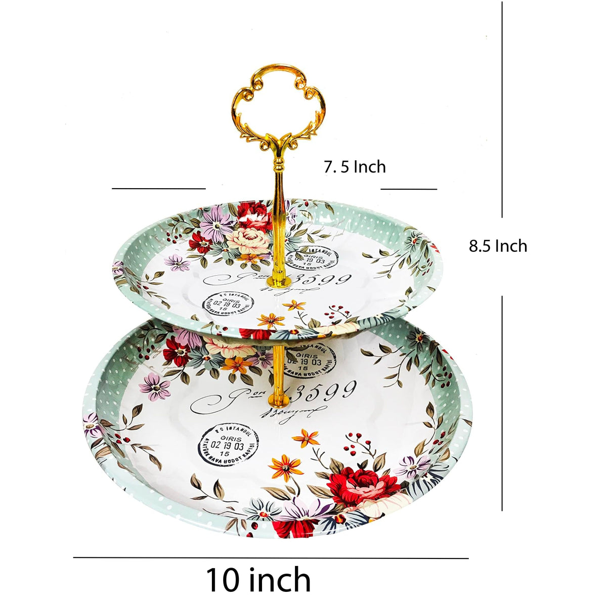 2 Tier Floral Metal Cake Stand Dessert Tower - Vintage Pastry Cupcake Serving Tray for Tea Party, Baby Shower, Birthday & Wedding Table Centerpiece Decoration