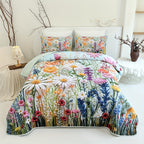 Quilted Quilt Set 2-3 Piece Floral Love Heart Print – Soft Breathable Hypoallergenic Bed Cover with Pillowcases for Twin Full Queen King, Multicolor Bedding