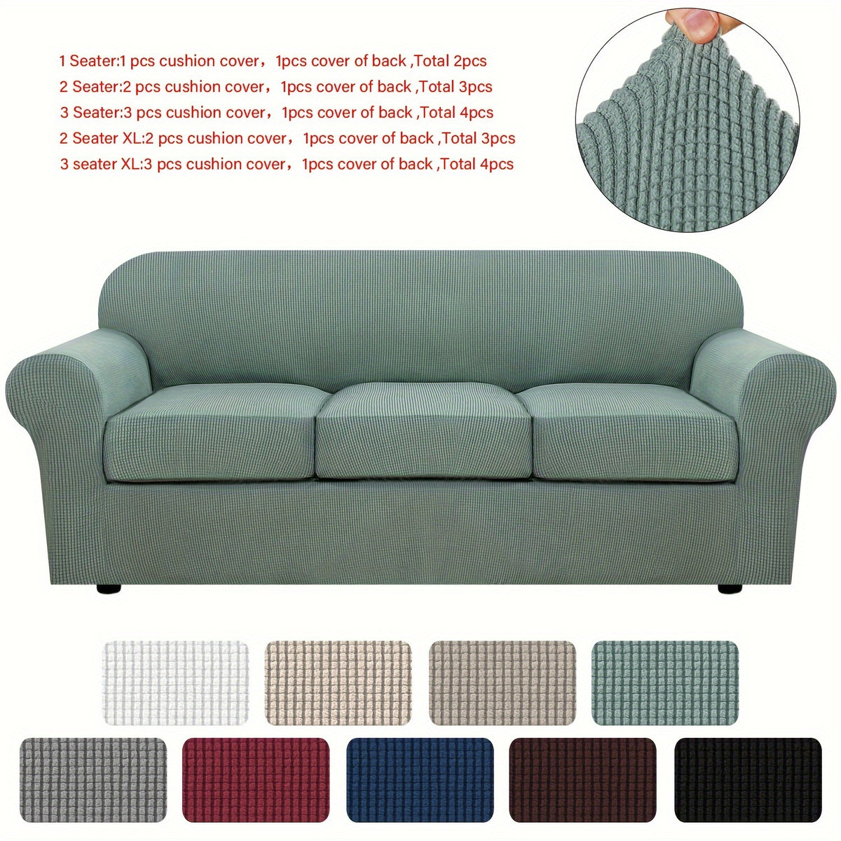 Grid Pattern Elastic Sofa Cover – Anti-Slip Full Coverage Stretchable Sofa Protector Machine Washable Classic Design for Living Room Bedroom Office