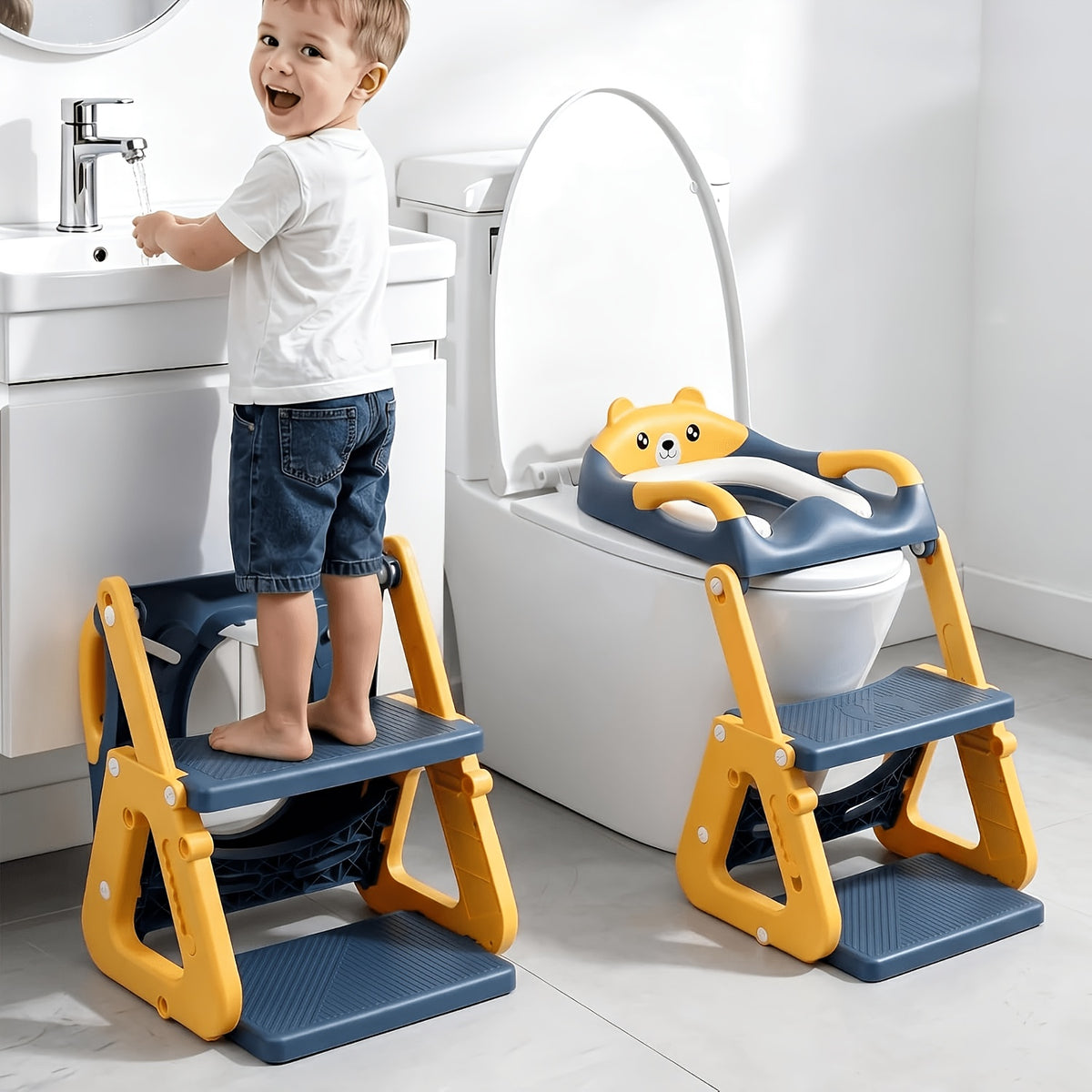2-in-1 Potty Training Toilet Seat with Step Stool for Toddlers – Adjustable Height, Anti-Slip Pad & Splash Guard for Boys & Girls