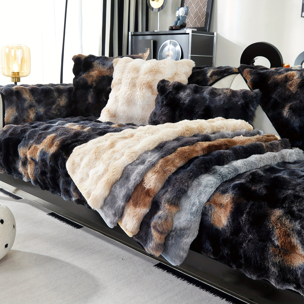 Faux Lamb Fluffy Sofa Cover Modern Gradient – Thick Plush Pet-Friendly Polyester Sofa Protector, Machine Washable 450-500g Fabric for Single, Double, Triple & Combination Sofas