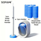 SOPAMI Disposable Toilet Brush with 32 Refill Heads – 360° Rotating Wall-Mounted Hygienic Cleaning Tool for Toilet, Tub, Sink & Tiles