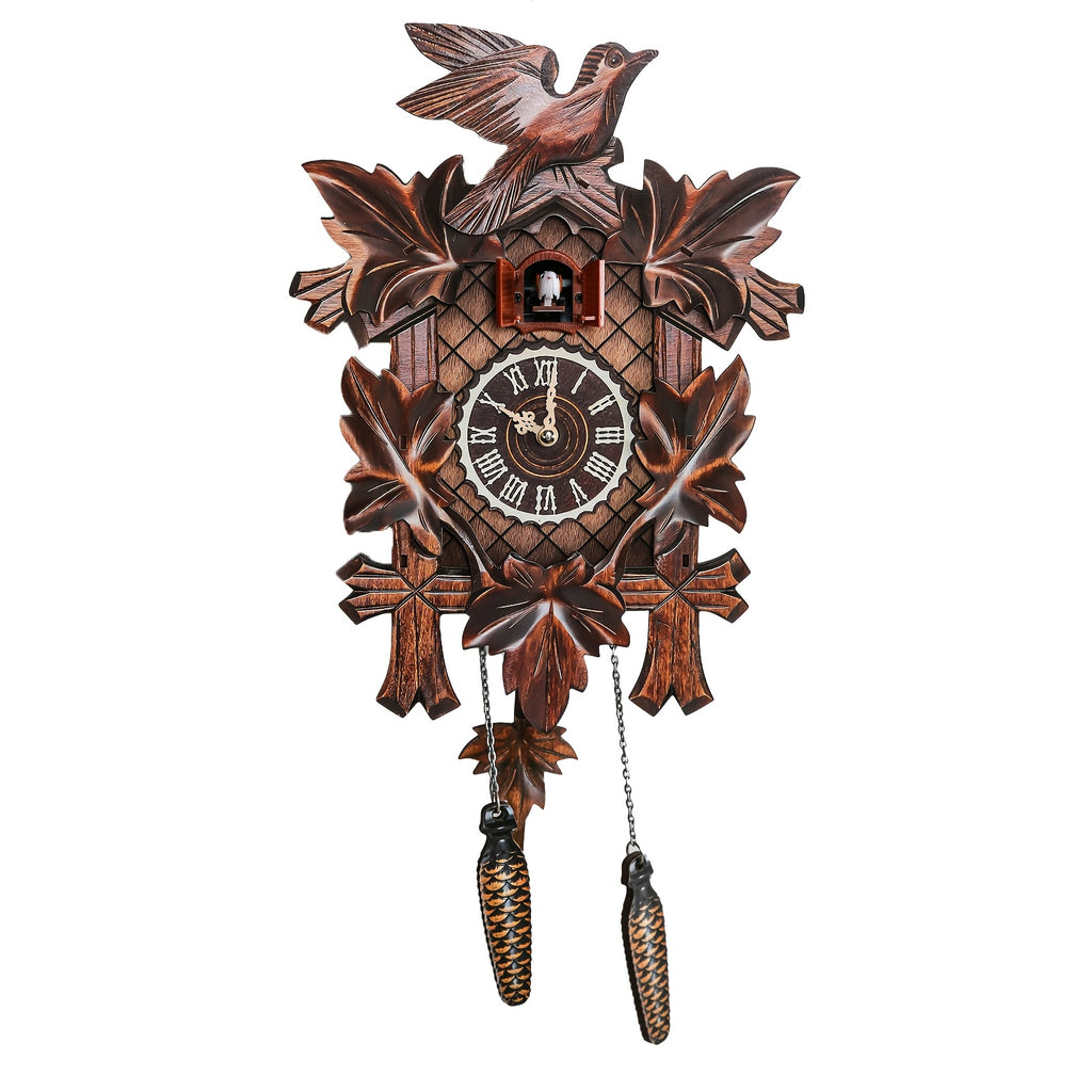 Wooden European Forest Style Cuckoo Wall Clock with Night Mode & Singing Bird – Battery Operated Handmade Carved Cuckoo Clock for Adult Bedroom, Living Room & Home Decor