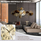 Large Metal Wall Clock 3D Decorative Silent 34x17 Inch – Modern Wall Art Clock for Living Room & Bedroom