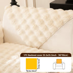 Bubble Faux Rabbit Fur Sofa Cover Non-Slip Stretchable 3/4 Seat Slipcover – Silicone Grip Breathable Furniture Protector for Living Room, Bed & Dorm, Machine Washable in Beige, Dark Grey & Khaki
