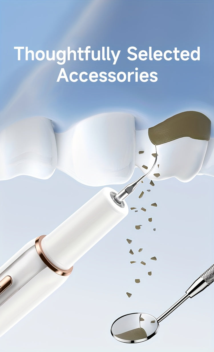 Rechargeable Electric Tooth Cleaner – 5-Speed Dental Plaque Remover with LED Light, USB Charging, Mirror & 2 Replaceable Brush Heads, Teeth Gap Cleaning Tool