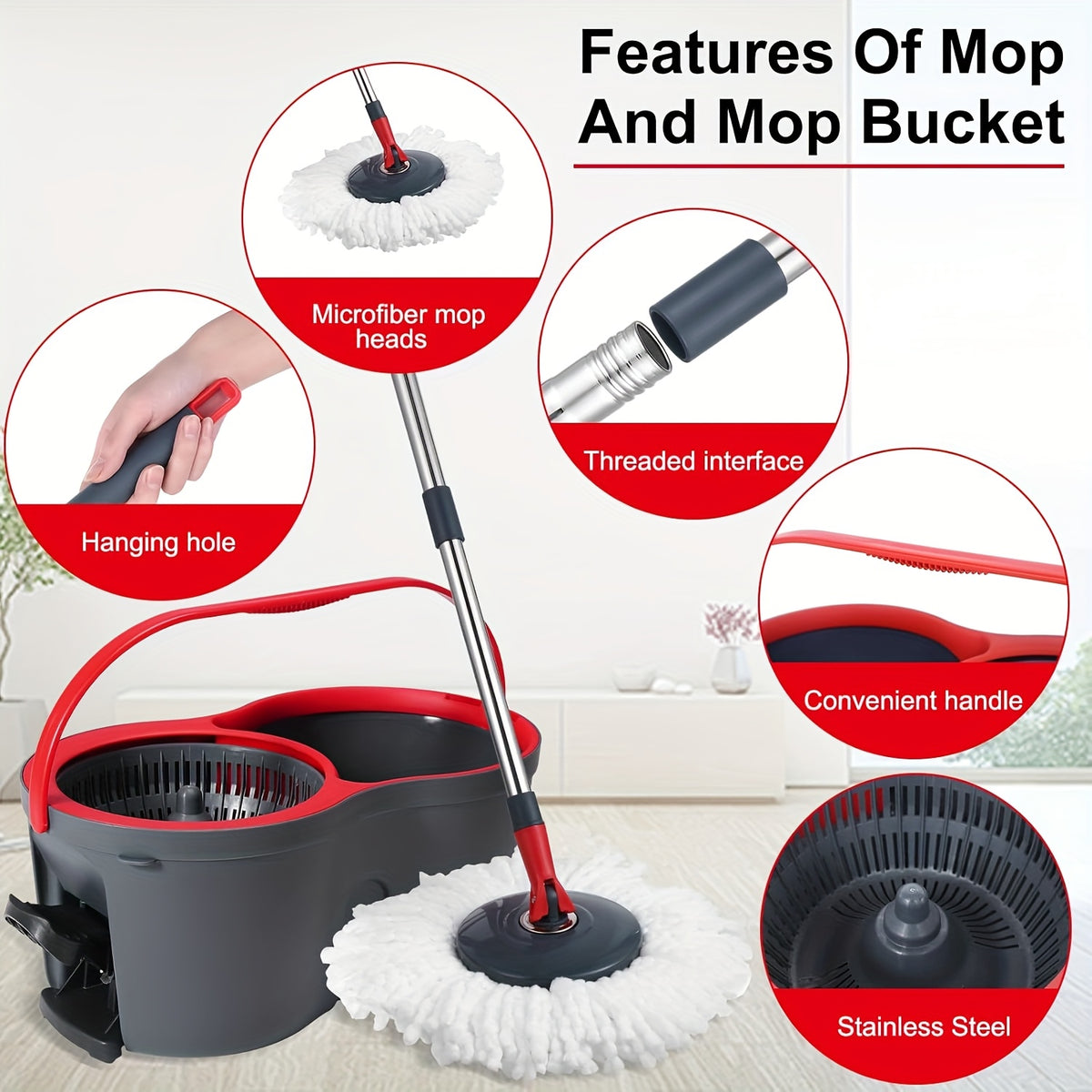 Foot Pedal 360° Rotating Spin Mop and Bucket Set with Twister – 4 Washable Microfiber Heads, Hands-Free Wringing, Wet & Dry Floor Cleaning for Home
