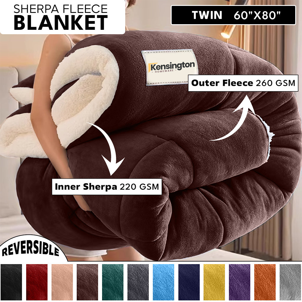 480GSM Heavy Sherpa Fleece Blanket Double-Sided Reversible Warm Throw for Couch Bed Office Travel All Season Comfort Sofa Decoration Holiday Gift