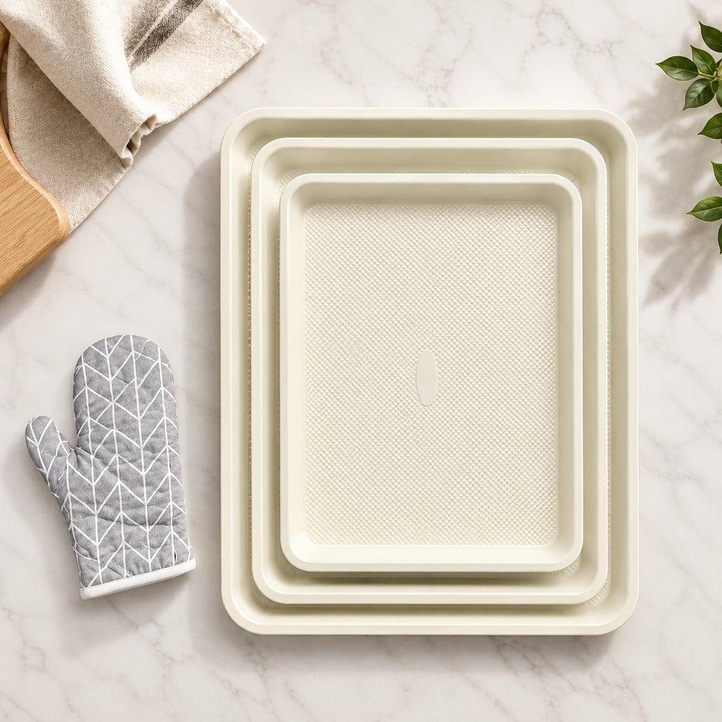 Baking Sheet Pan Set of 3 Heavy Duty Cookie Sheets - Diamond Texture Commercial Grade Steel 13/15/18 Inch, 0.8mm Thick Oven Pans for Baking Cookies, Roasting, Sheet Cake, with Oven Gloves Option