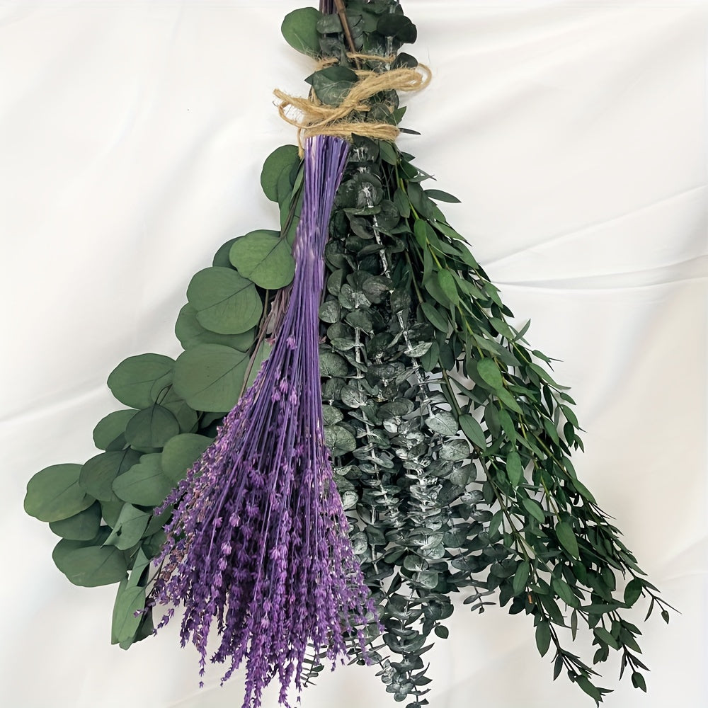 Dried Eucalyptus & Lavender Stems 60+ Pcs – 17" Silver Dollar Eucalyptus Shower Hanging Bundle, Fragrant Preserved Florals for Bathroom, Home & Bedroom Decor, Boho Vase Filler & Aromatherapy Gift