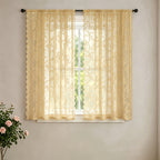 Boho Floral Lace Curtain Panels Set of 2 – Semi-Sheer Light Filtering, Rod Pocket, Pastoral Vintage Style for Bedroom Living Room Kitchen, 6 Sizes 4 Colors