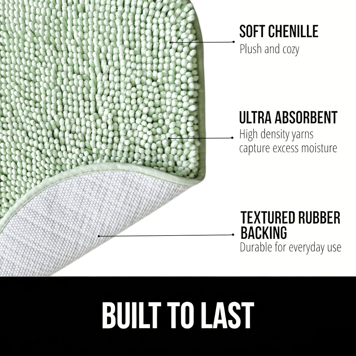 Chenille Oval Non-Slip Bathroom Mat Super Absorbent Soft Plush Floor Mat – Machine Washable, Anti-Slip Backing, 5 Colors 6 Sizes for Bathroom Kitchen Pet Use