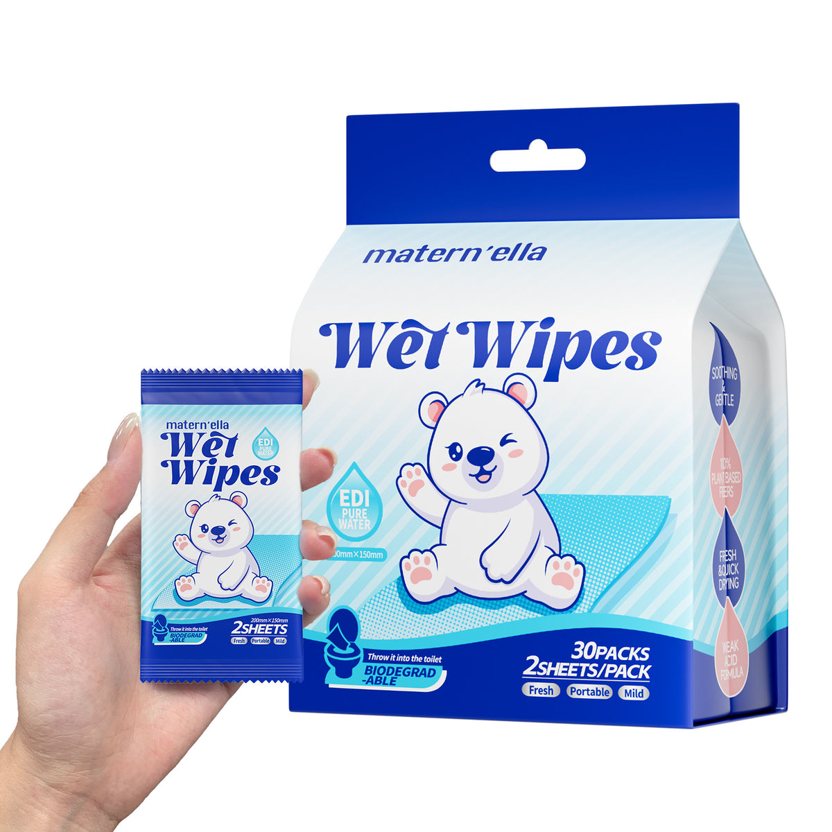 Flushable Wet Wipes with Probiotics, Plant-Based Fibers Fragrance-Free Sewer-Safe Butt Wipes, Soft Thick Disposable Personal Care Wipes for Adults, Incontinence & Sensitive Skin, Multi-Pack