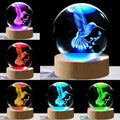 3D Hummingbird Crystal Ball Night Light Colorful LED Wooden Base Laser Engraved Hummingbird Statue Home Office Decor Holiday Gift for Teens Friends