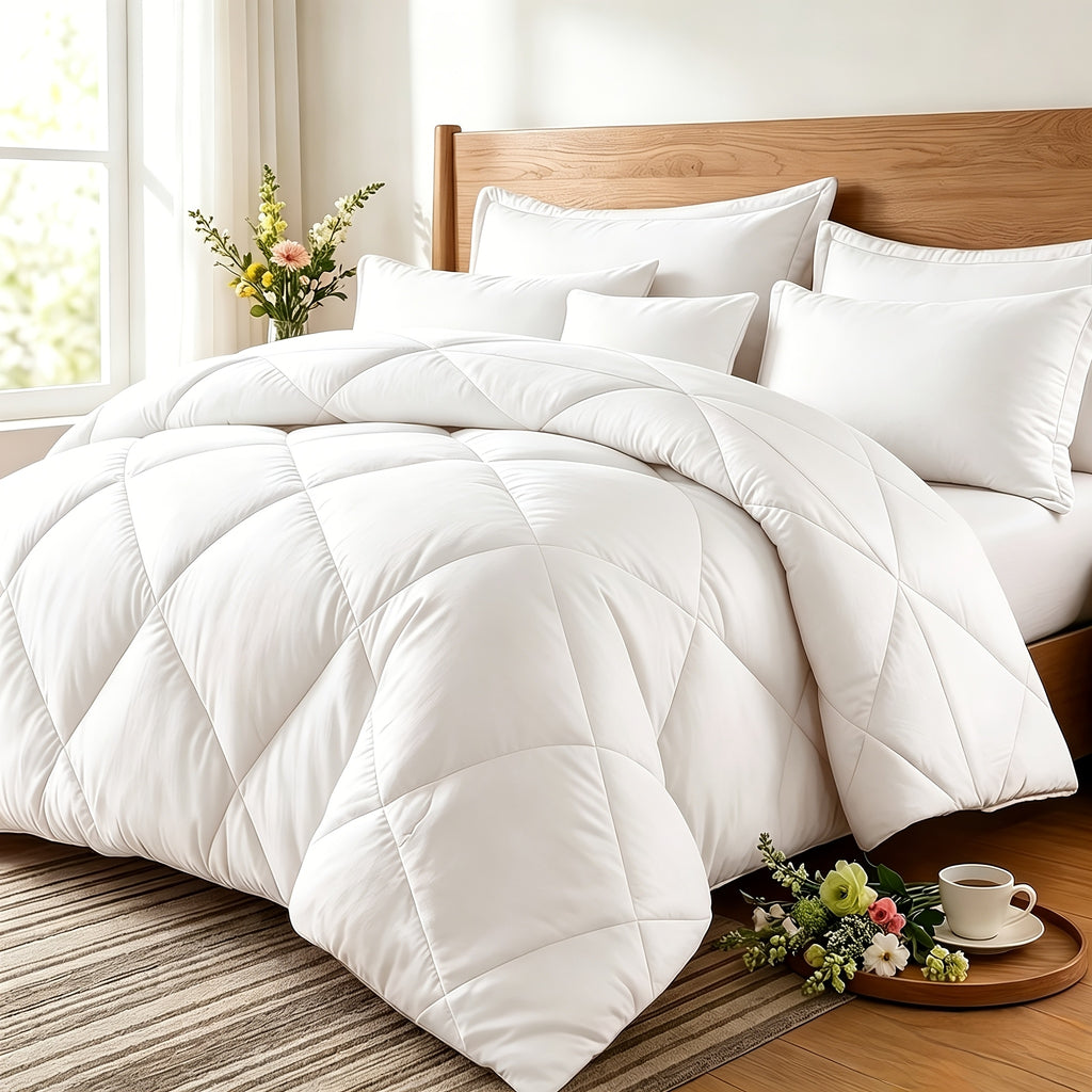 Quilt Set 3 Piece Lightweight Breathable Comforter with Pillowcases - Diamond Pattern Ultra-Fine Fiber Soft Bedding Set 42 Colors Twin Queen King Pinch Pleat