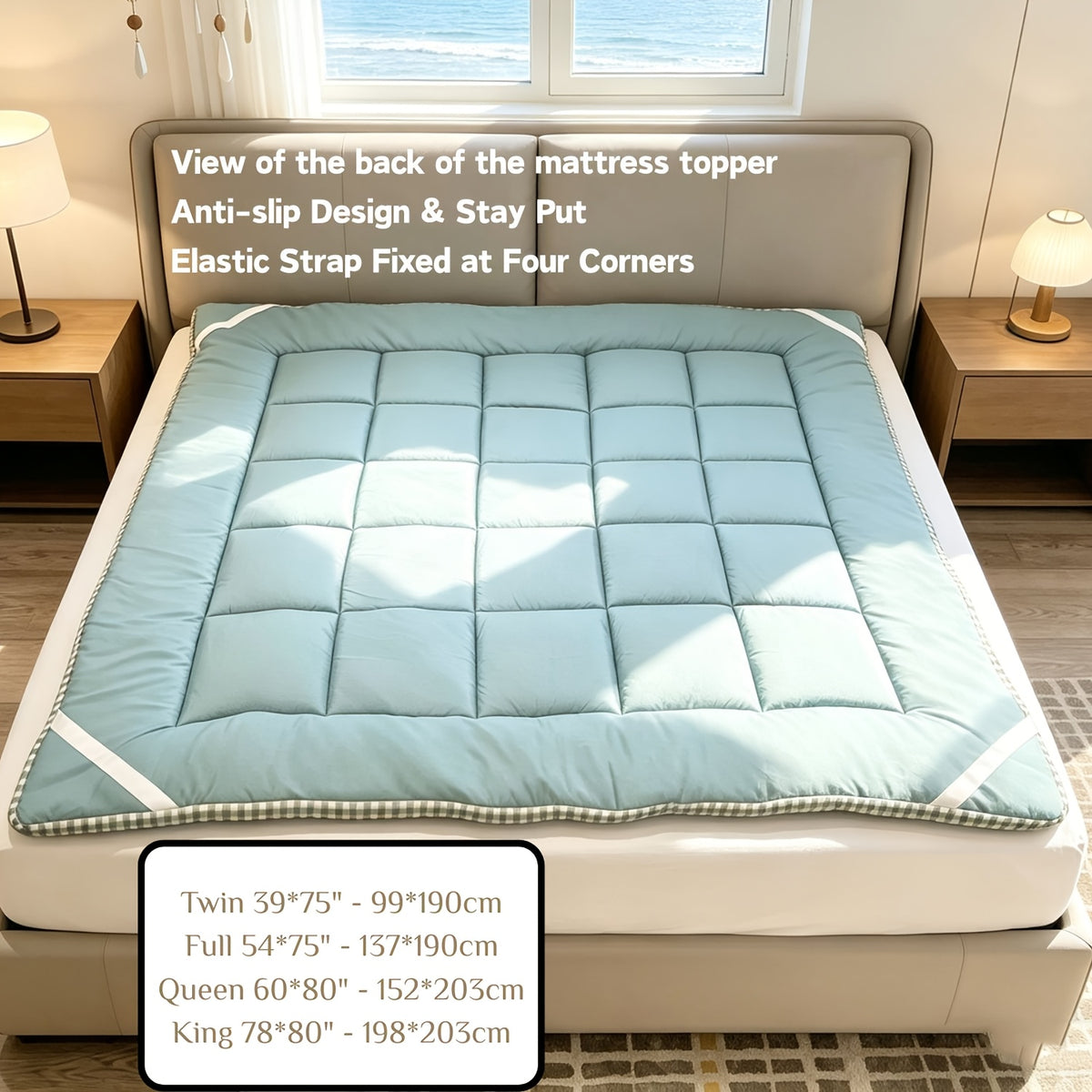 Cooling Breathable Mattress Topper | Soft Fiber Fill | Woven Fabric Cover | All Seasons | 6 Colors | Twin Full Queen King
