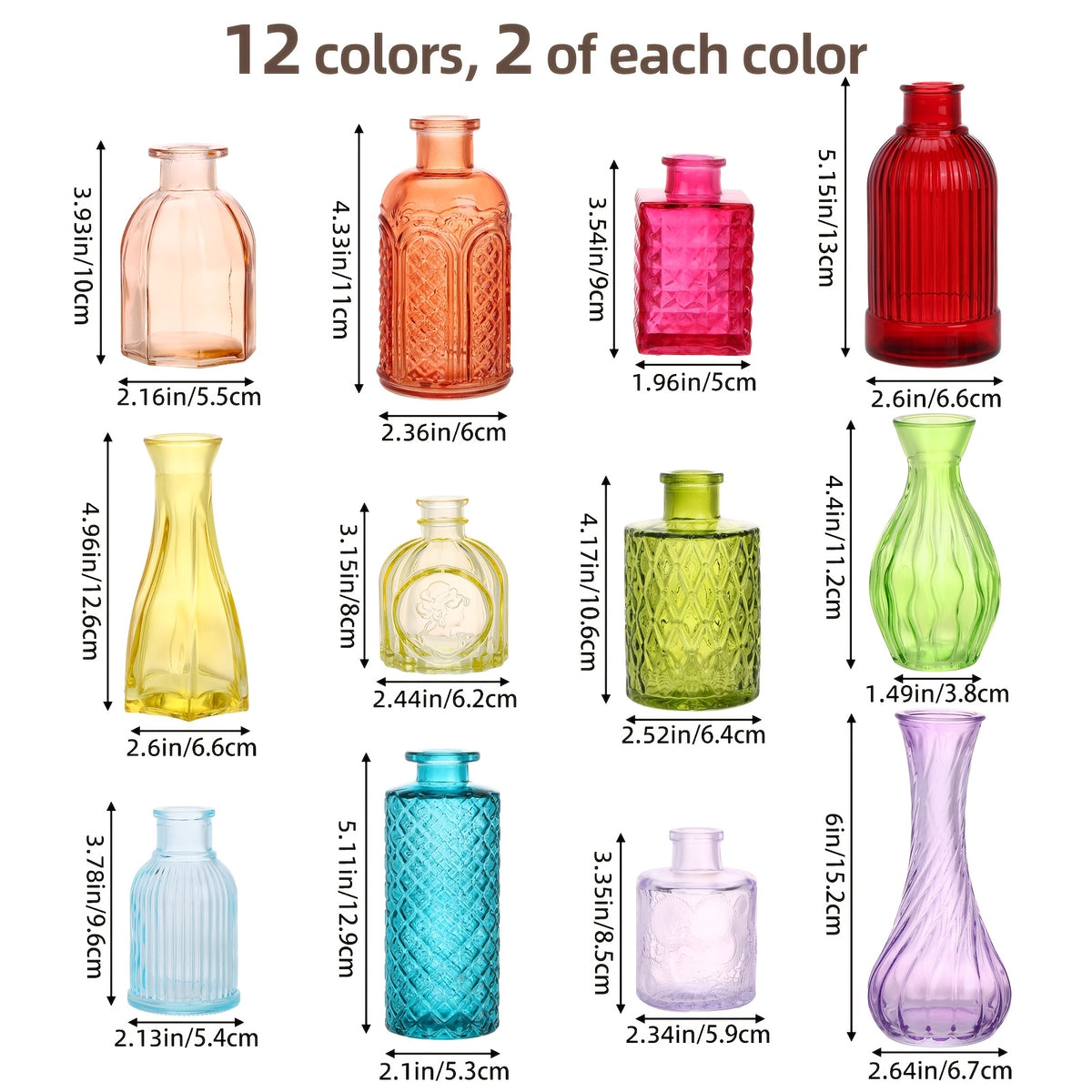 Colorful Glass Bud Vases Set of 24 - 12 Assorted Colors Vintage Teardrop Shape Mini Glass Vases for Wedding Table Centerpieces, Bridal Shower, Home Flower Decoration and Party Favors
