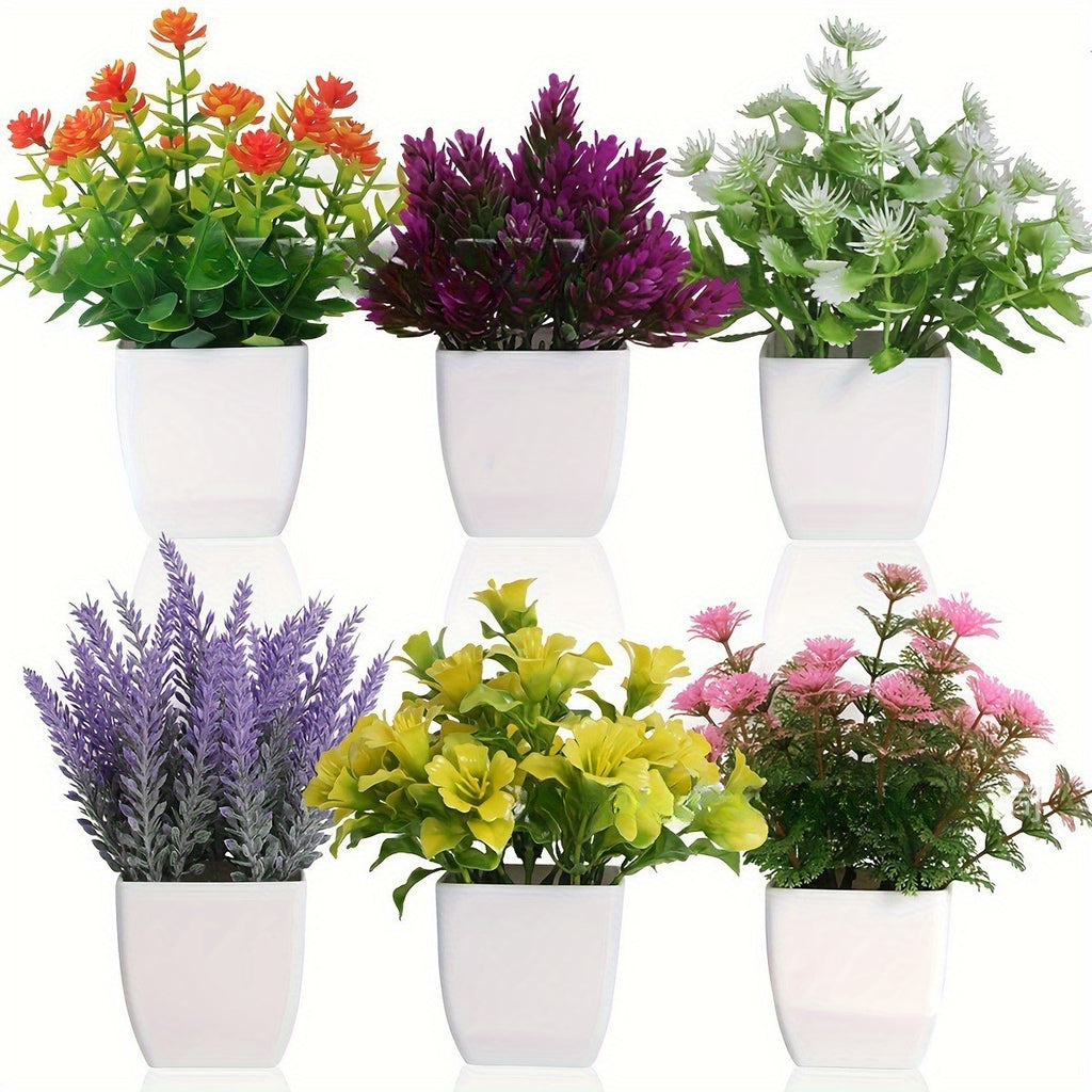Artificial Potted Plants Set of 6 Faux Simulation Succulents & Greenery – Small Desktop Fake Plant Decor for Home Office Shelf Tabletop