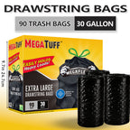 30 Gallon Trash Bags Black Drawstring, Ultra Strong Leak-Proof 113.5L Large Kitchen Trash Can Bags, Multipurpose Cleaning Supplies for Home, Garden, Industrial & Commercial Use (90 or 24 Count)