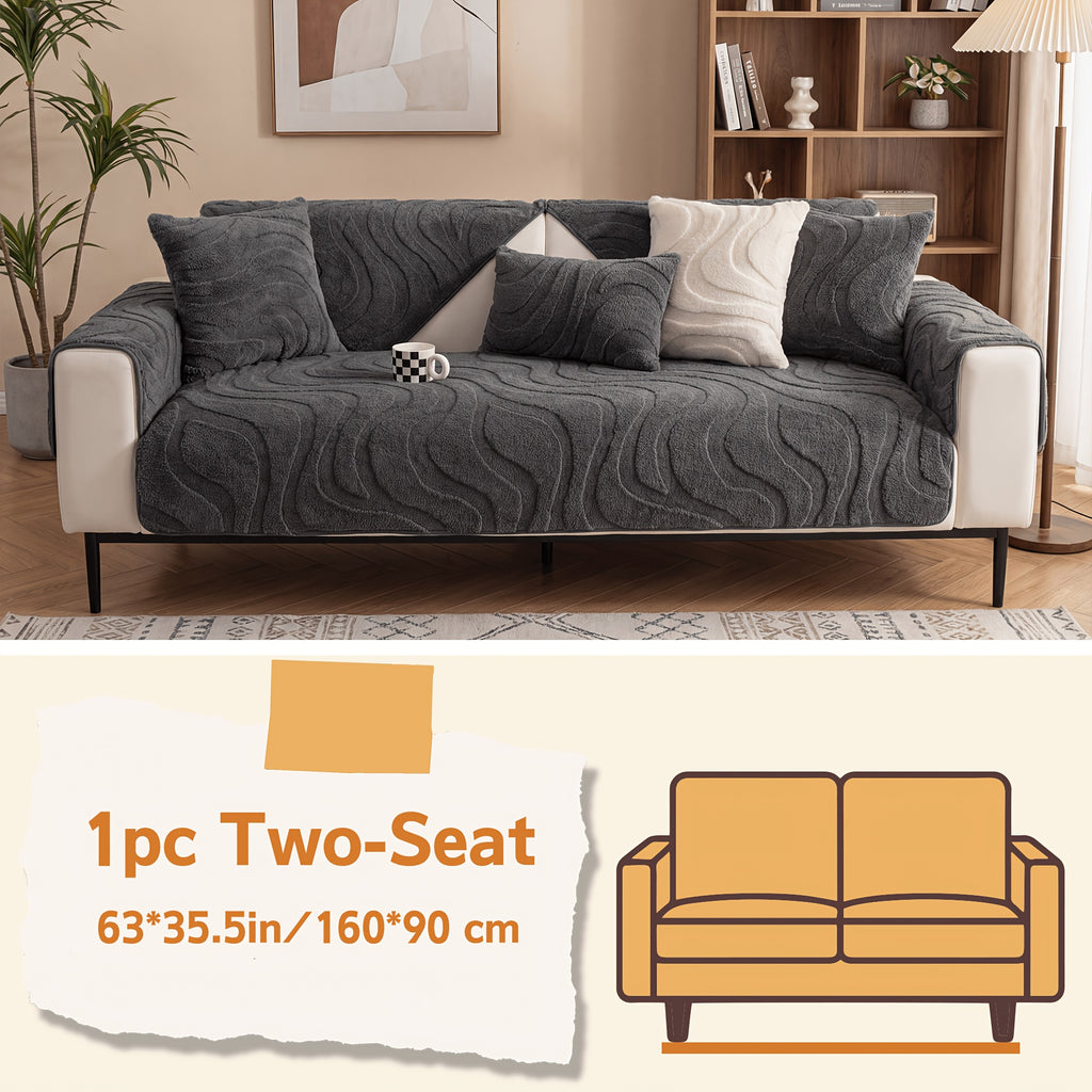 Velvet Sofa Cover Non-Slip Washable Plush Couch Slipcover Pet Friendly Thick Padded Furniture Protector 1 2 3 4 5 Seat Living Room Bedroom