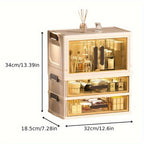 Makeup Organizer with Transparent Drawers 3/4 Tier – Foldable Large Capacity Stackable Cosmetic Storage Cabinet, Retro White & Gold Aesthetic Organizer for Skincare, Documents & Books, Elegant Girl Gift