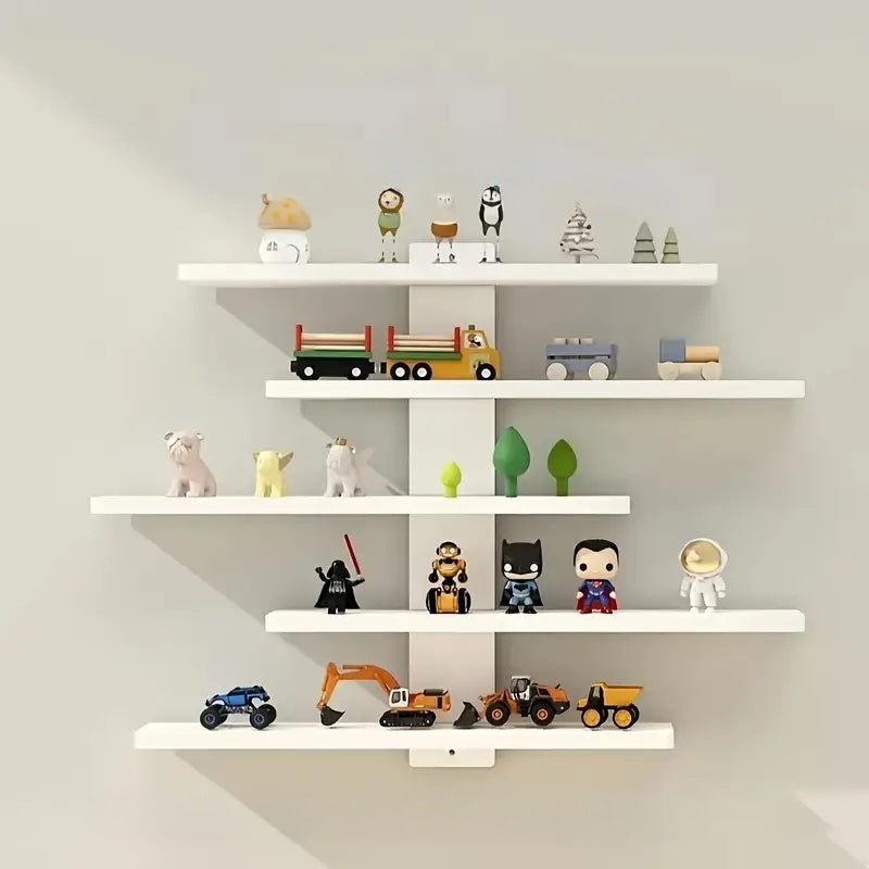 5-Layer Fiberboard Wall Display Shelf – Multifunctional Adjustable Wall-Mounted Rack for Statues, Figurines, Collectibles & Home Office Decor, Black or White, 1/2/4 Piece