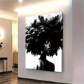 Framed Black & White Abstract Lady Canvas Wall Art Large Farmhouse Orange Halloween Decor – Decorative Painting for Living Room Bedroom, Unique Room Decor Gift, All Saints' Day