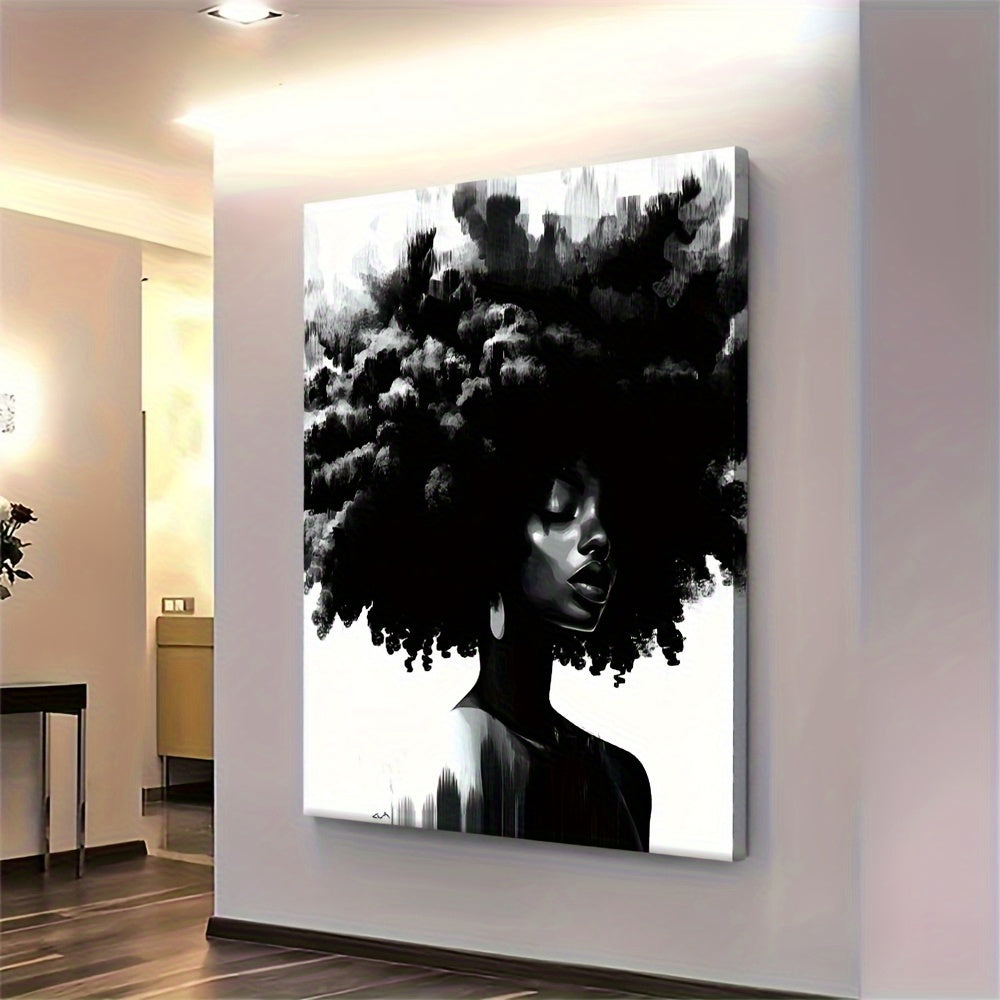 Framed Black & White Abstract Lady Canvas Wall Art Large Farmhouse Orange Halloween Decor – Decorative Painting for Living Room Bedroom, Unique Room Decor Gift, All Saints' Day