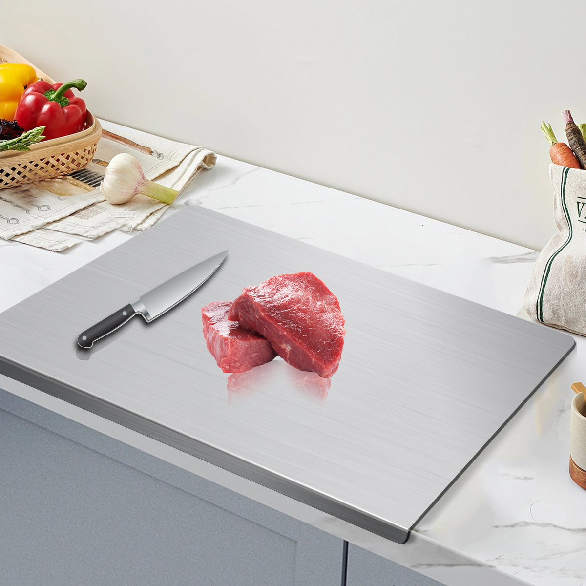Stainless Steel Cutting Board Butcher Block 19.69x15.75 Inch Large Non-Slip Kitchen Chopping Board Rolling Prep Board