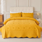 Quilted Embroidered Bedspread Set 3 Pcs – Floral Embroidery, 100% Polyester, Wrinkle-Resistant Lightweight Coverlet for Queen & King Bedroom Decor, 16 Colors