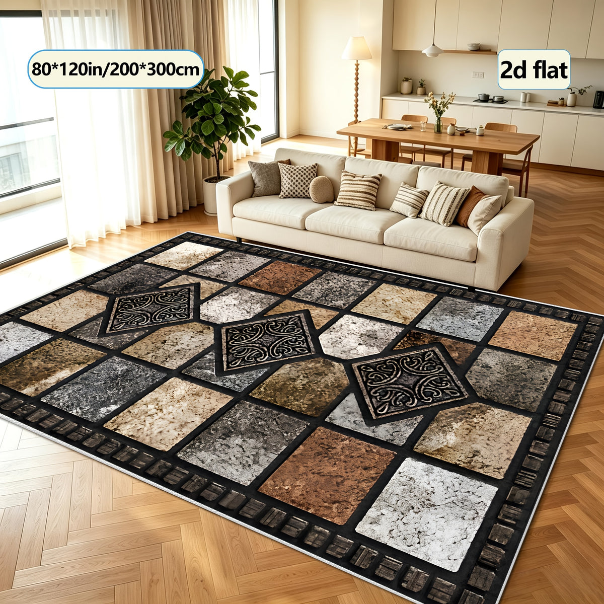 Vintage Art Area Rug Elegant Decorative Accent for Living Room Bedroom Office Study – Easy Clean Warm Cozy Home Decor Multiple Sizes
